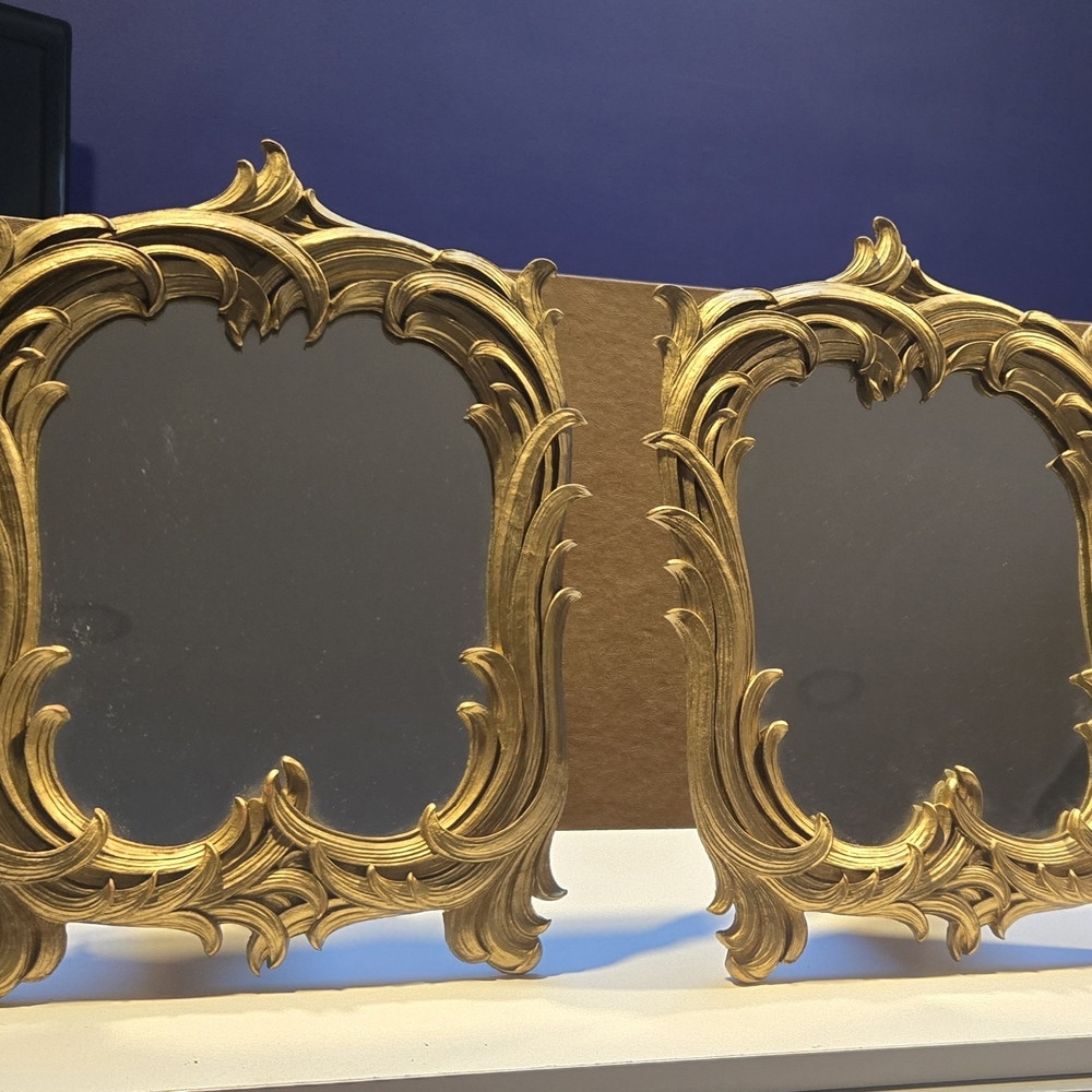 2 Vintage Tabletop Mirrors with Ornate Gold Frame by Syroco, Hollywood Regency
